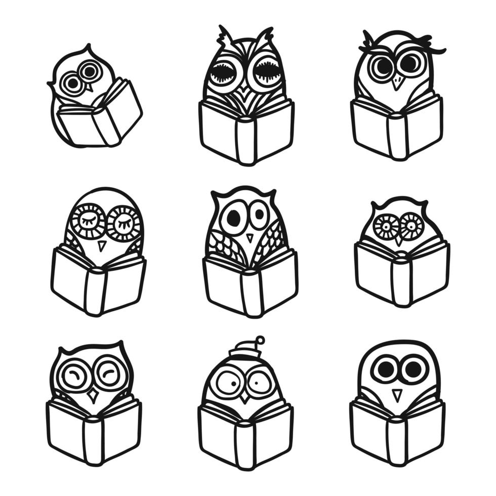 Owls hand drawn set vector