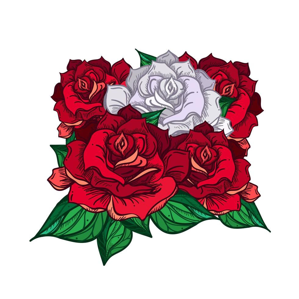 ramo de rosas de boda dibujado a mano vector