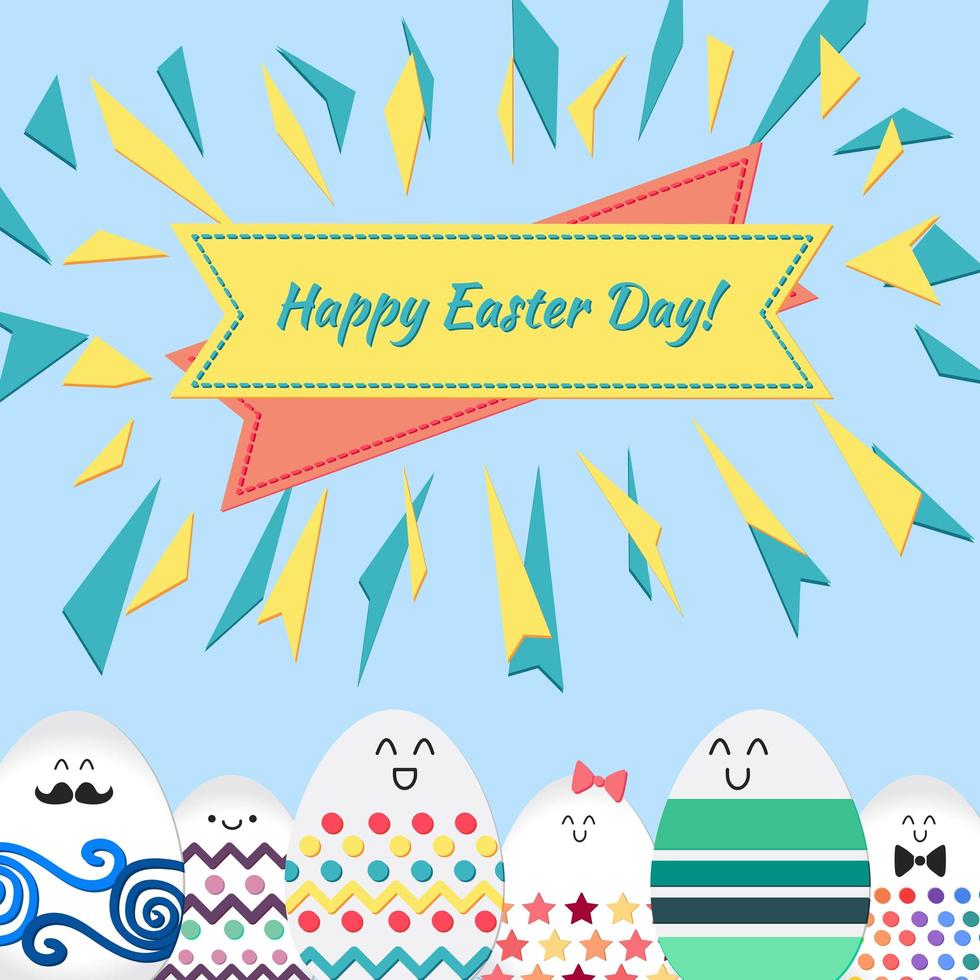 Happy easter with happy eggs vector