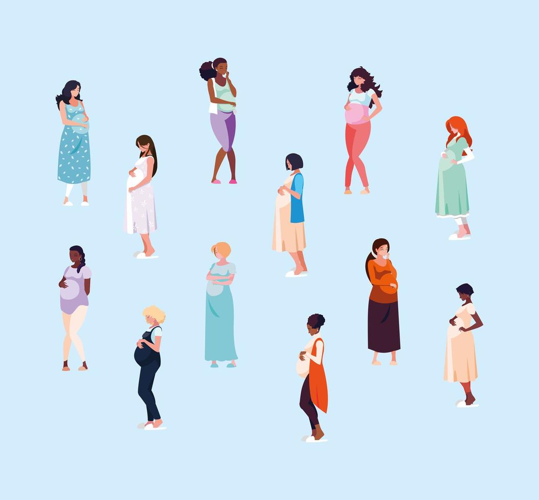 group of pregnant women avatar character vector