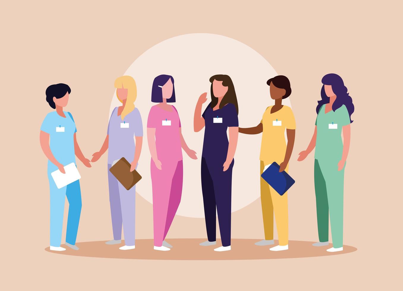 group of doctors female with uniform vector