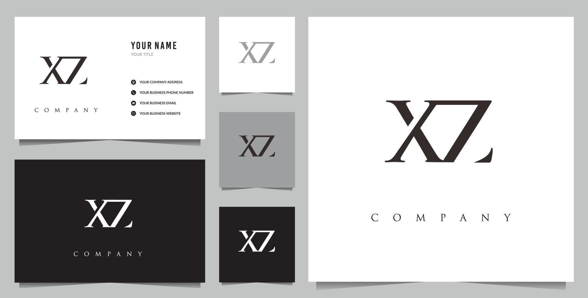 Initial XZ logo and business card vector