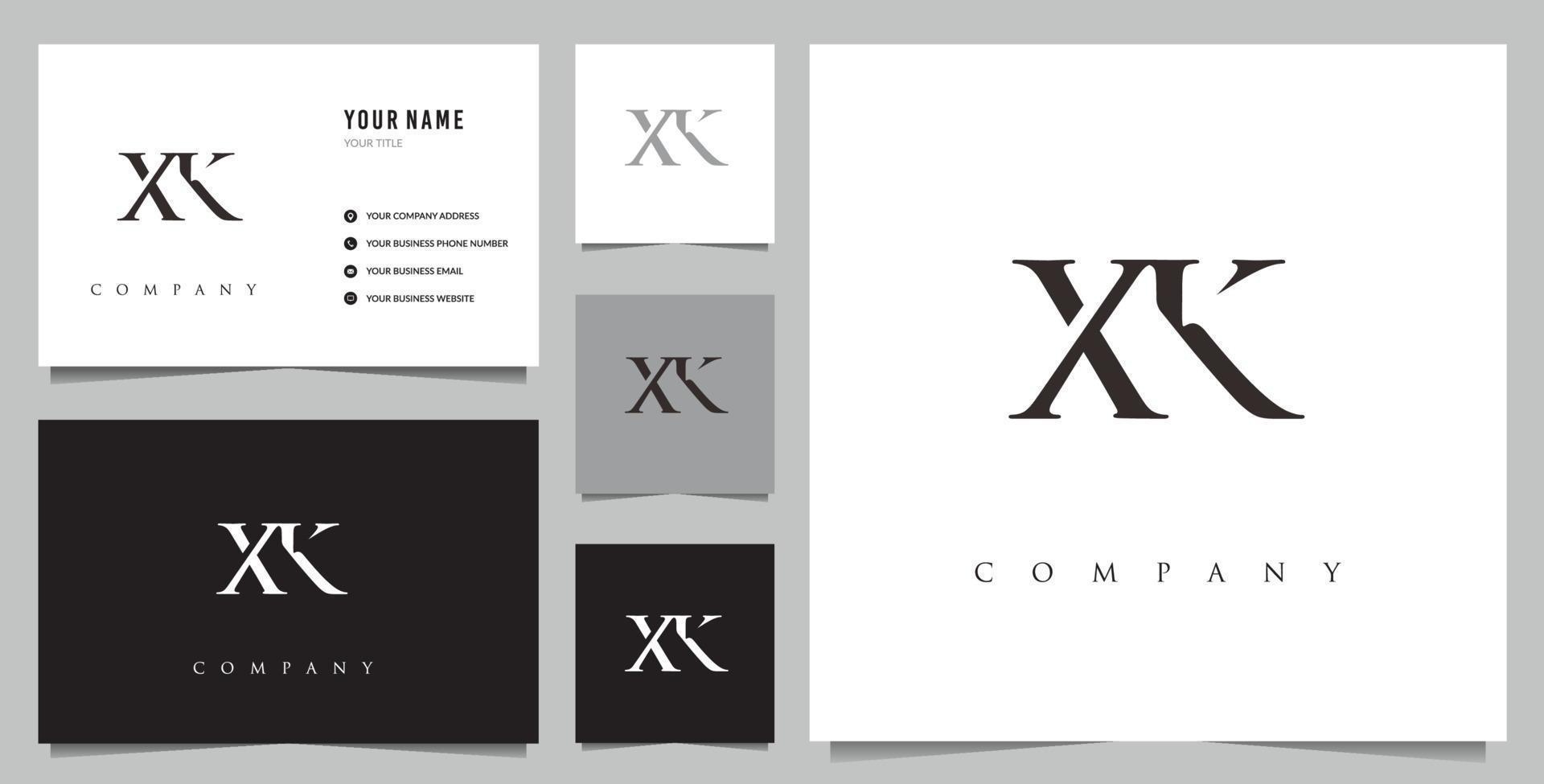 logotipo inicial de xk y tarjeta de visita vector