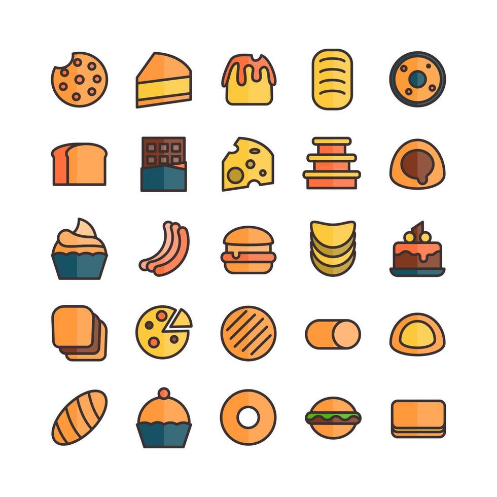 Cake And Bread icon set vector flat line for website, mobile app, presentation, social media. Suitable for user interface and user experience.