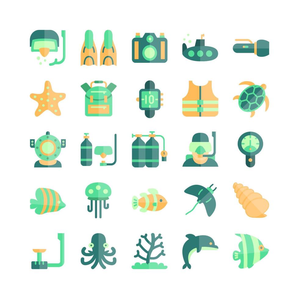 Diving icon set vector flat for website, mobile app, presentation, social media. Suitable for user interface and user experience.