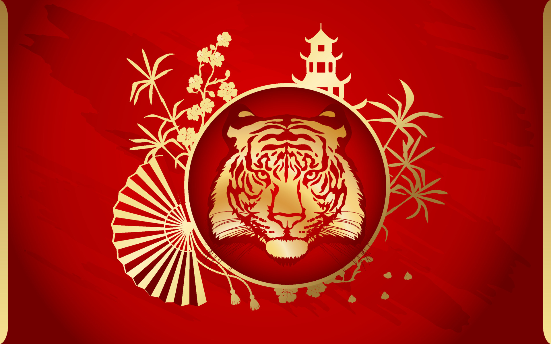 Tiger with gold on the background of a Chinese pagoda, bamboo, sakura and a  fan. Happy Chinese New Year 2022. Year 2022 symbol with text. 4312508  Vector Art at Vecteezy
