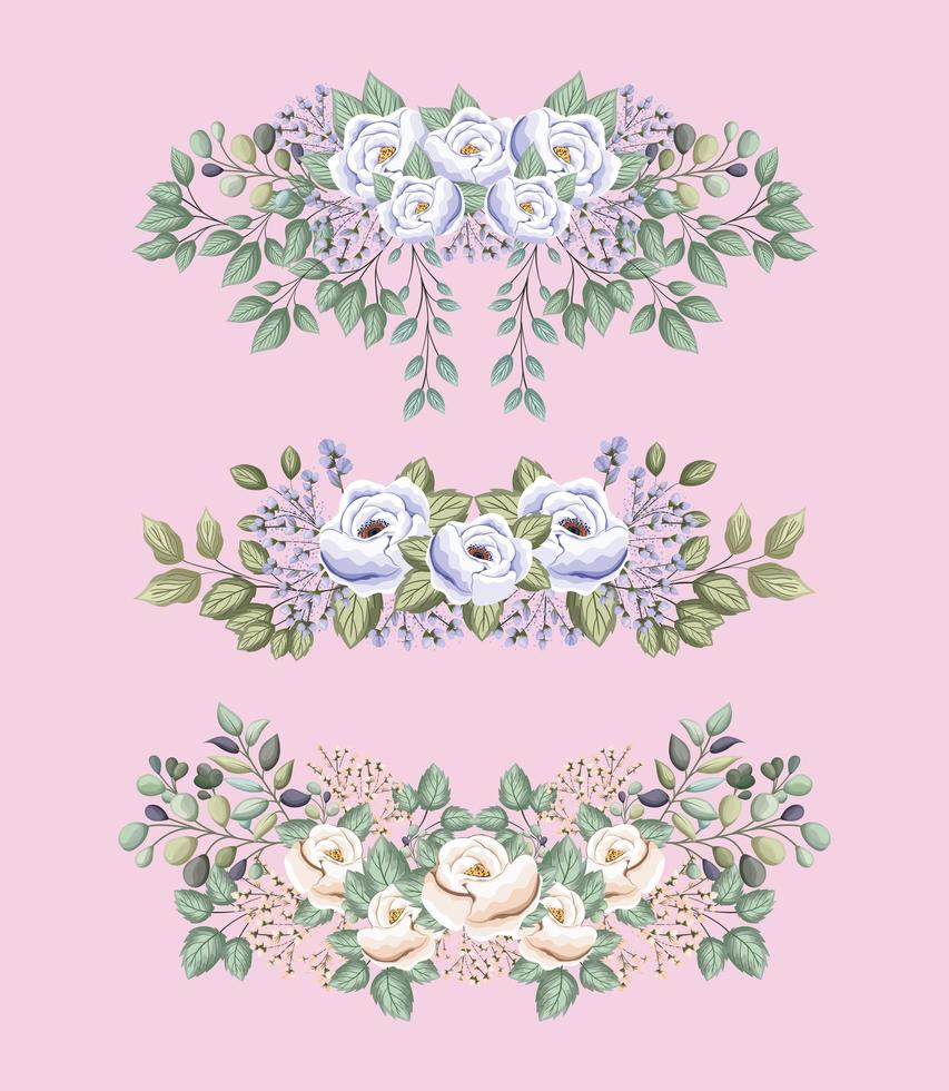 set of flowers with leaves wreath painting vector design