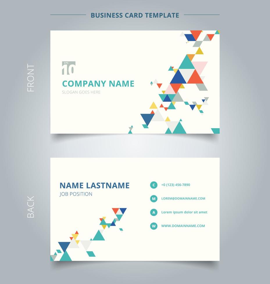 Creative business card and name card template modern colorful triangles pattern elements on white background. vector