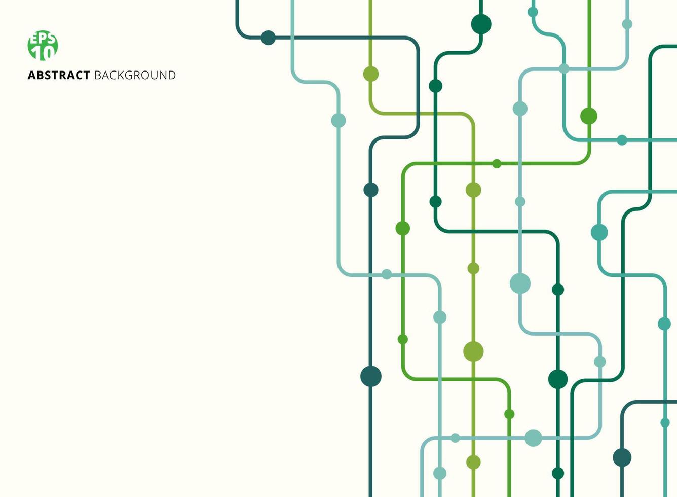 Abstract technology background green color curved lines, dots with copy space. flat design. vector