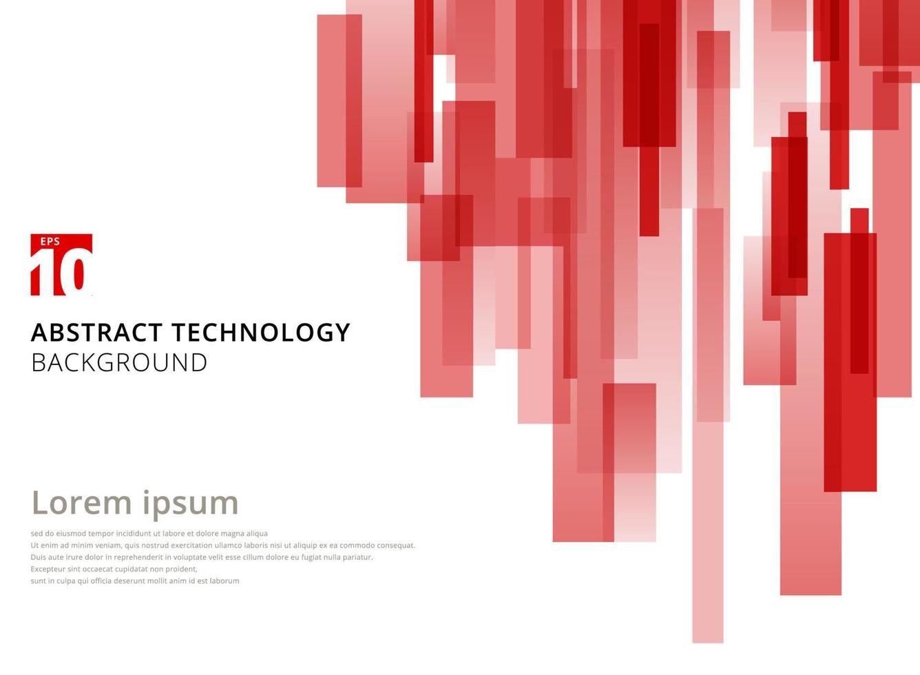 Abstract technology vertical overlapped geometric squares shape red colour on white background with copy space. vector