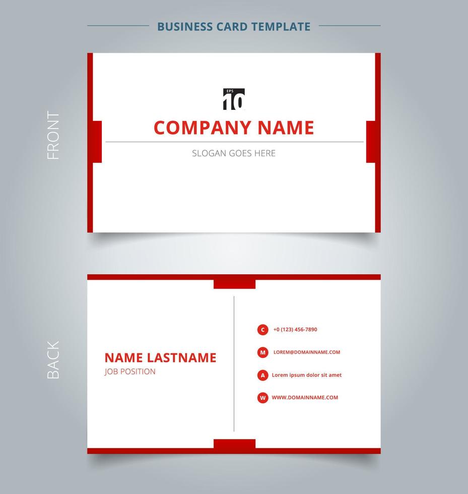 Creative business card and name card template technology geometric red color minimal background. Abstract concept and commercial design. vector