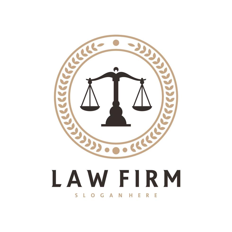 Plantilla de vector de logotipo de justicia, conceptos de diseño de logotipo de bufete de abogados creativos