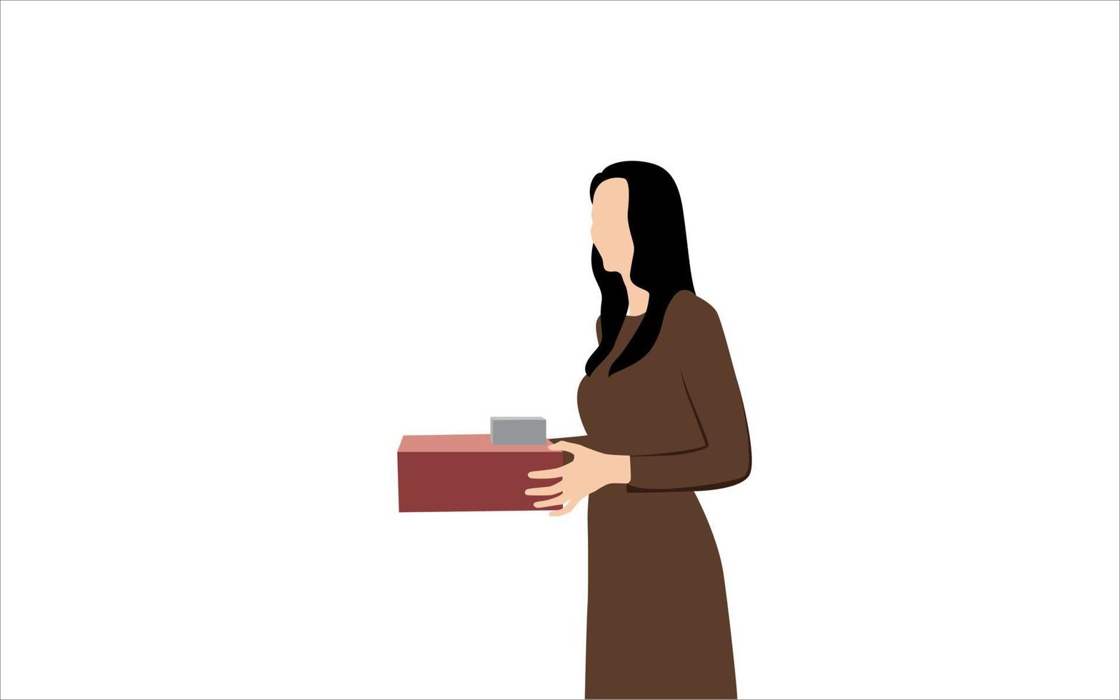 mujeres con caja de regalo, ilustración de personaje de vector de Navidad.