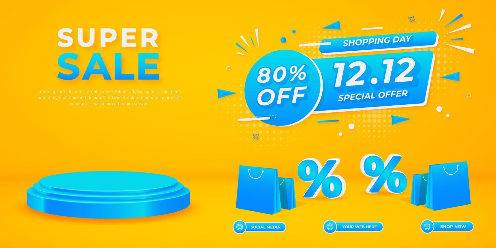 12.12 sale, end of year shopping day banner or background template with podium vector