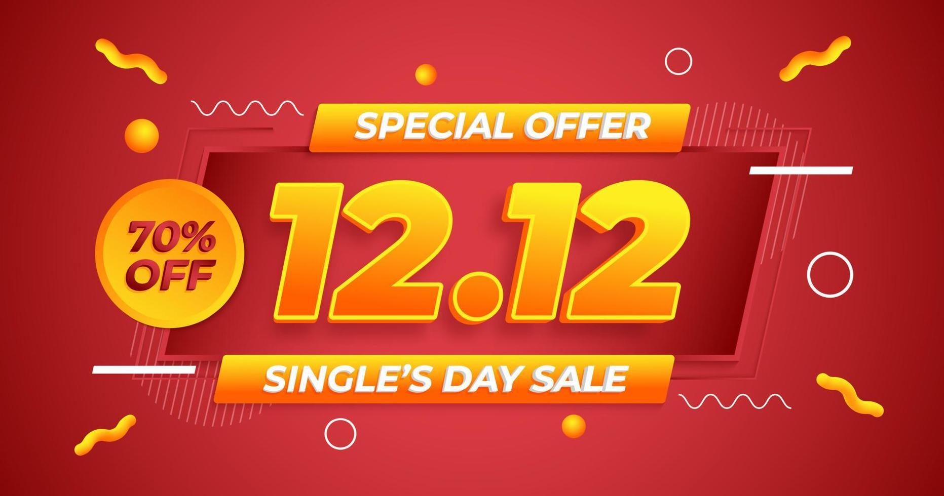 1212 single's day sale text, bold style discount background template vector
