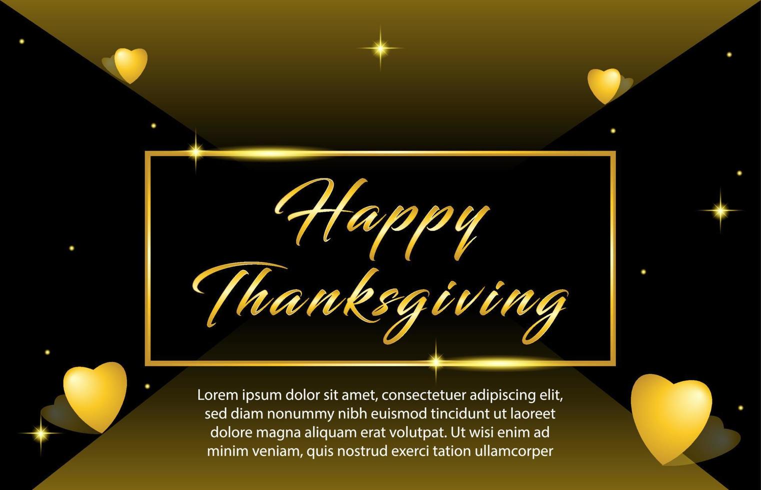 Happy Thanksgiving typography poster with golden text on the frame with love heart. vector
