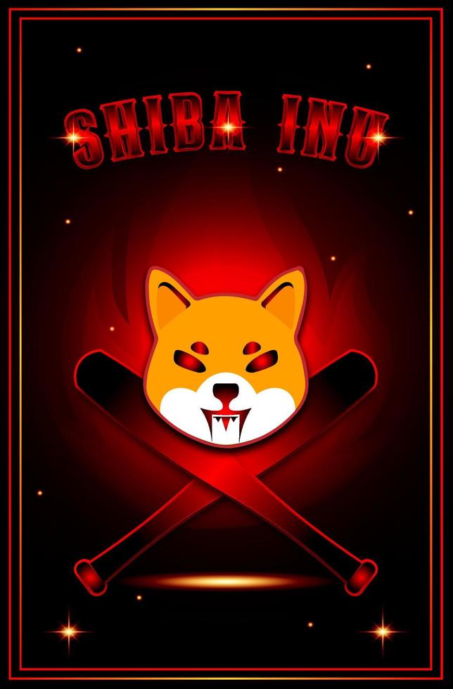 Tarjeta de moneda criptográfica shiba inu shib con fondo rojo y negro vector