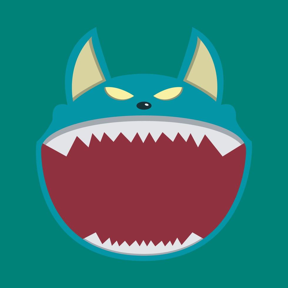 cabeza de personaje de lobo grande y boca abierta, vector e ilustración.