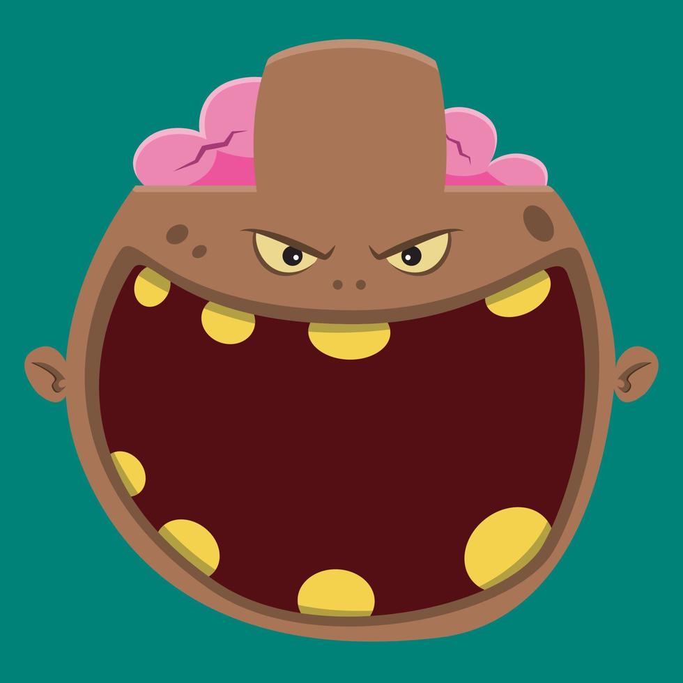 Big Brown Zombie Character Head  and Open mouth , Vector and Illustration.