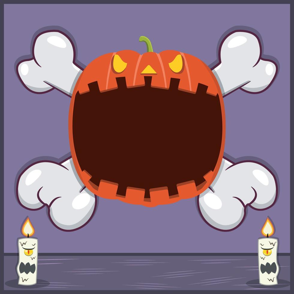 Halloween Character Design With Pumpkin Head. On Skull and Candles vector