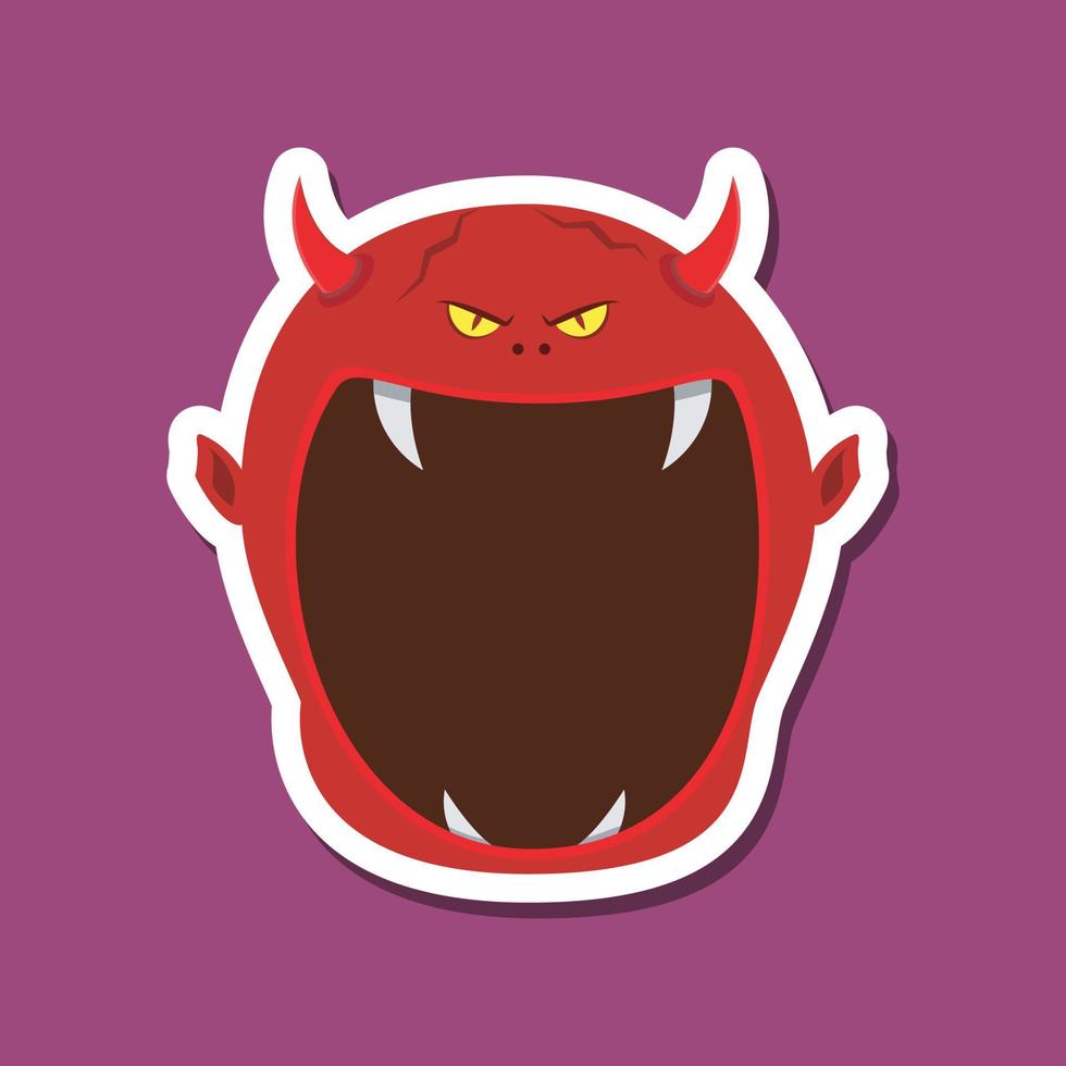 Monster stickers With Halloween Devil. Purple Background. Flat design. Halloween symbols. vector