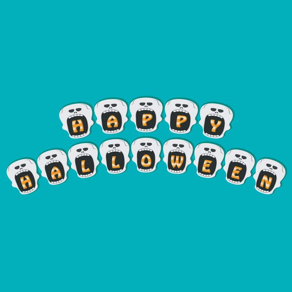 Happy Halloween Text On Skeleton Head Character vector