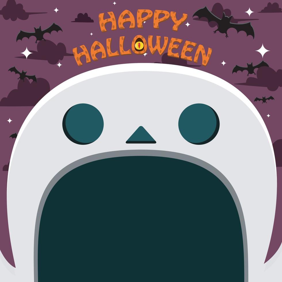 diseño de personajes de halloween. con personaje fantasma. cara grande y boca abierta. en gravefield vector