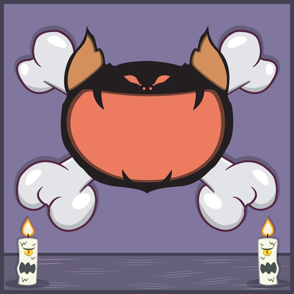 Halloween Character Design With Creepy Bat Head. On Skull and Candles vector