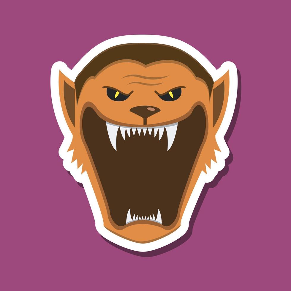 Monster stickers With Halloween Wolf Man. Purple Background. Flat design. Halloween symbols. vector