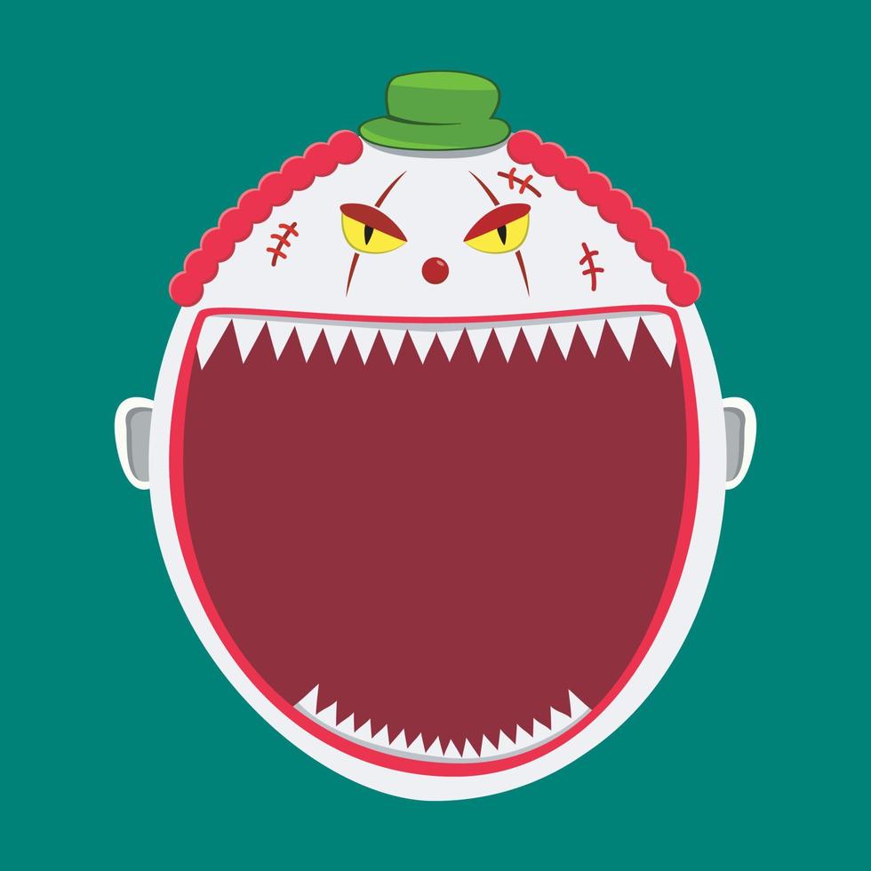 Big Creepy Clown Character Head  and Open mouth , Vector and Illustration.