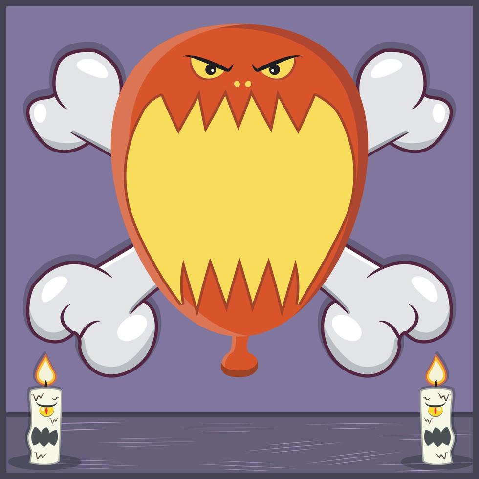 Halloween Character Design With  Balloon. On Skull and Candles vector