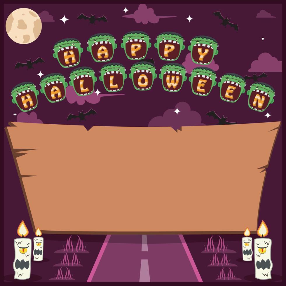 Halloween Holidays invitation or greeting card with word on Frankenstein Head Character vector