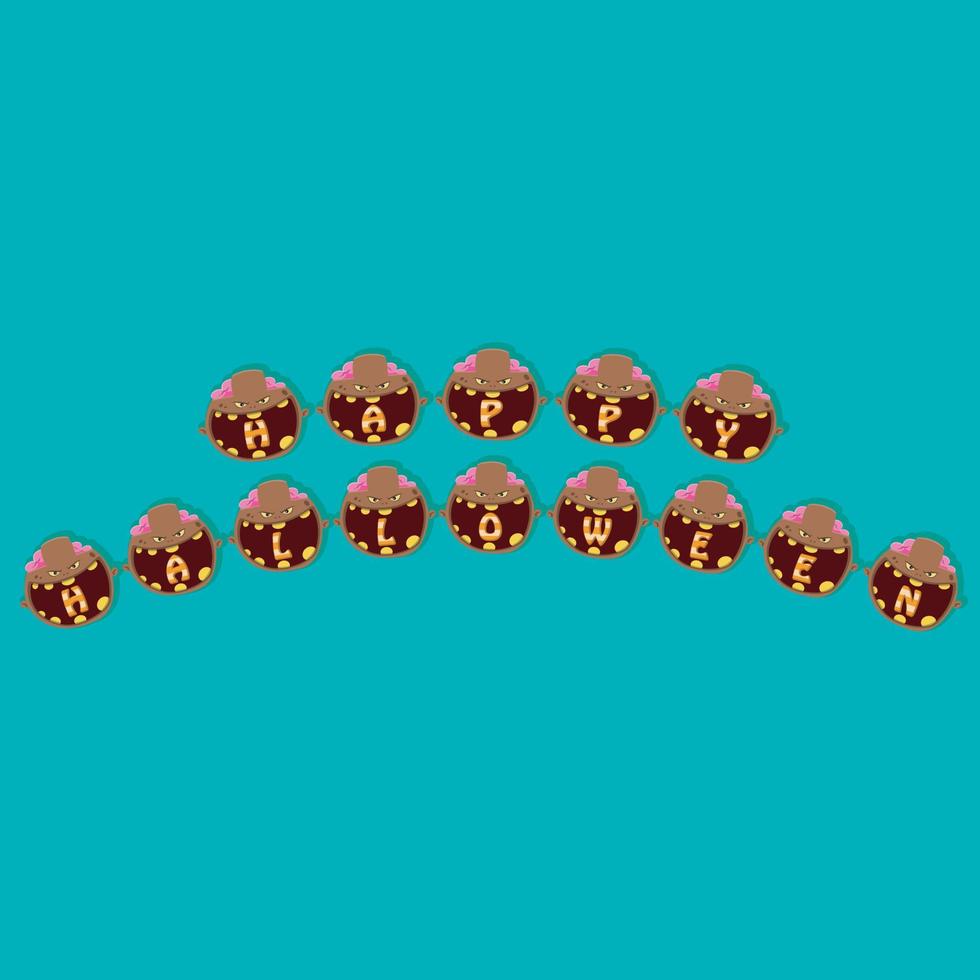 Happy Halloween Text On Brown Zombie Head Character vector