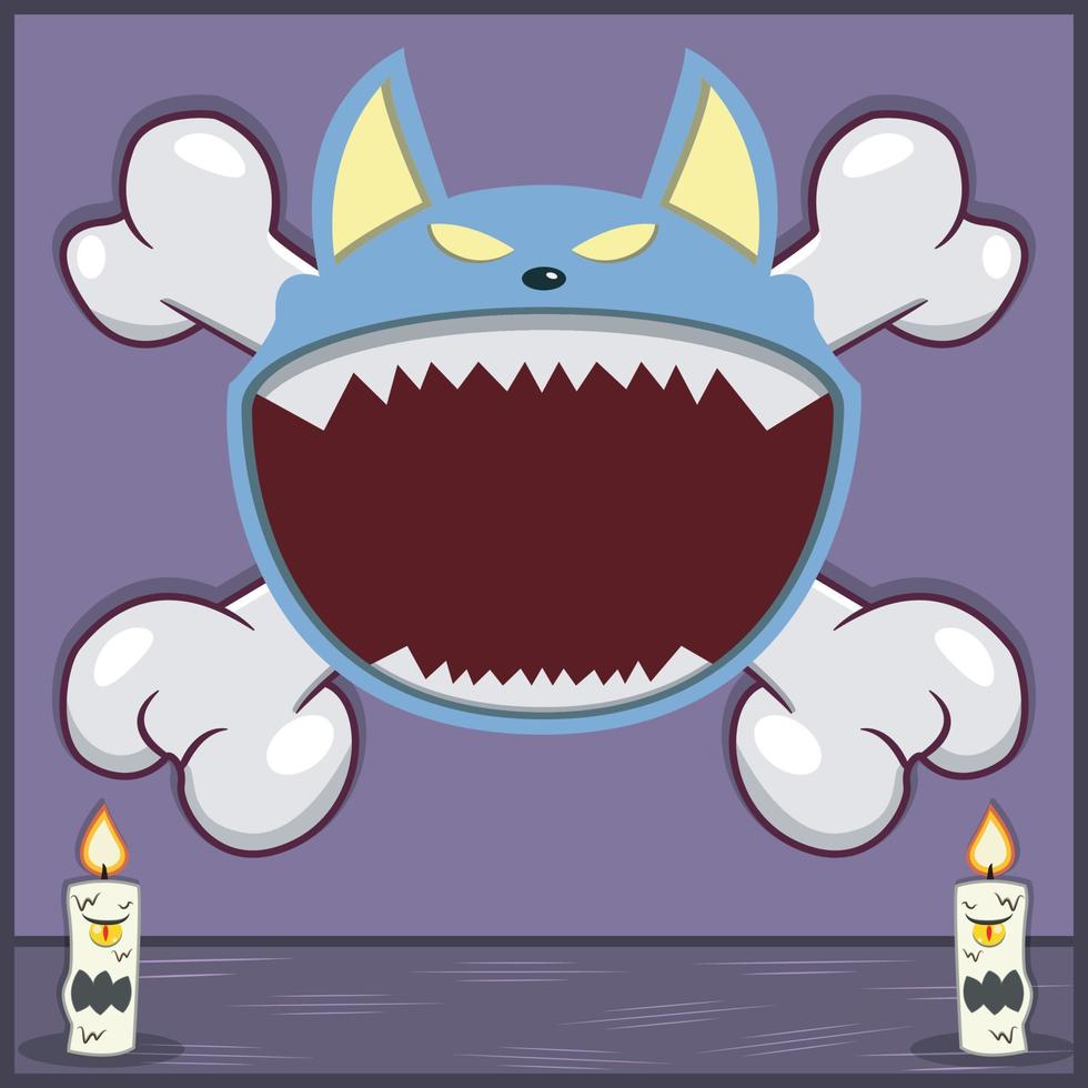 Halloween Character Design With Wolf Head. On Skull and Candles vector