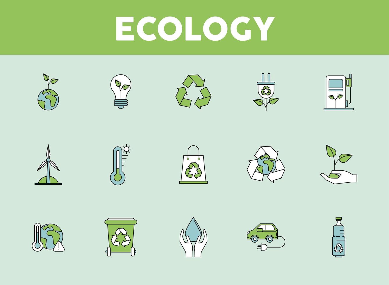 fifteen ecology nature icons vector