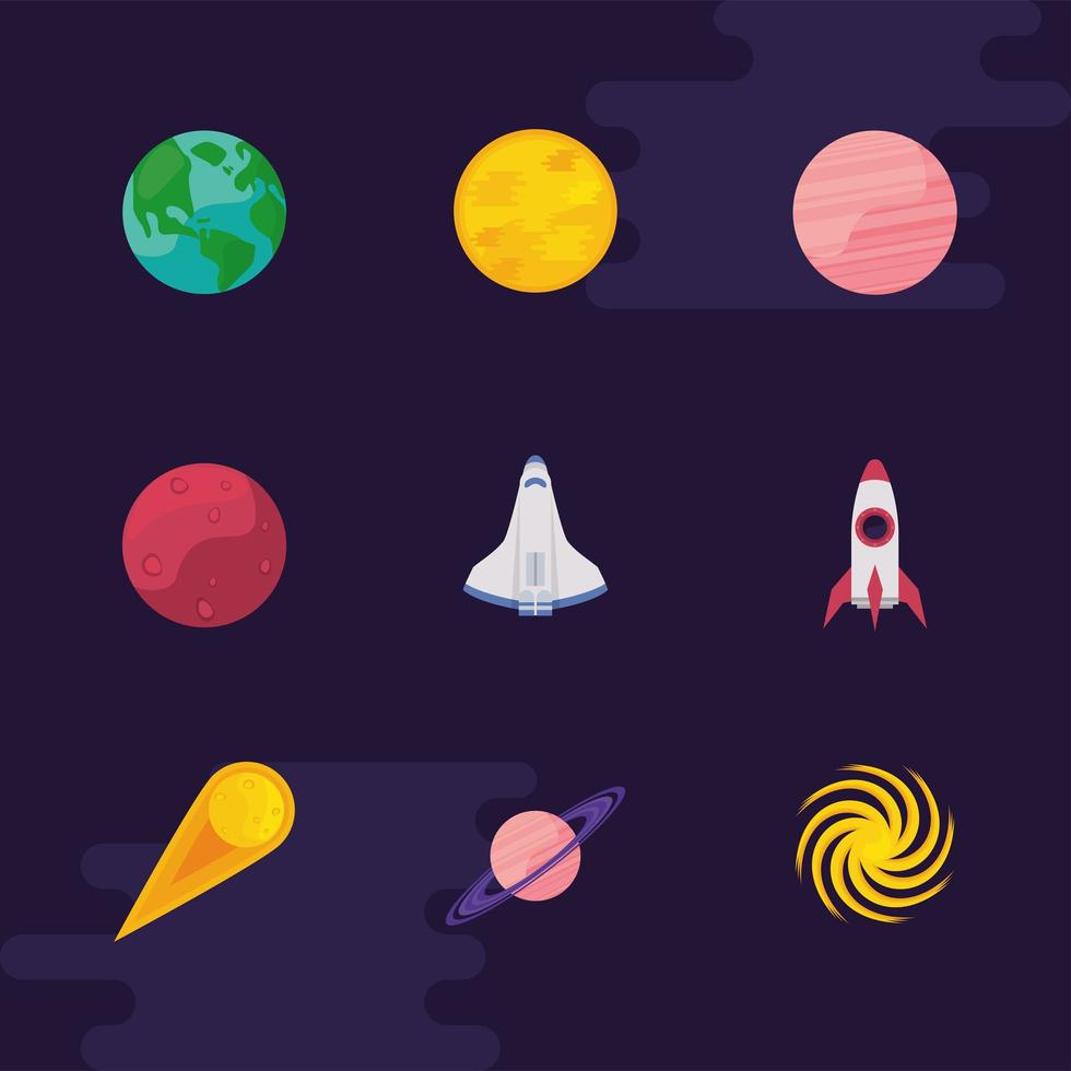 nine universe space icons vector