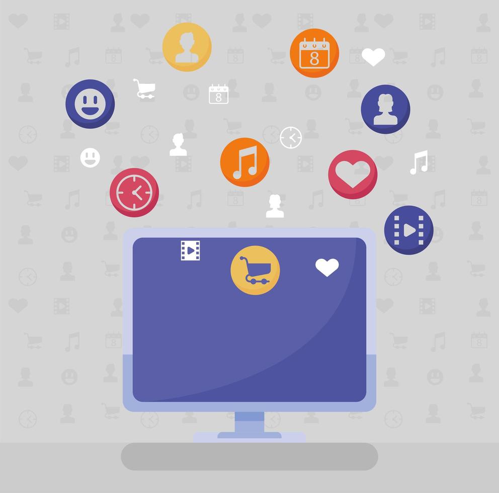 desktop and social network vector