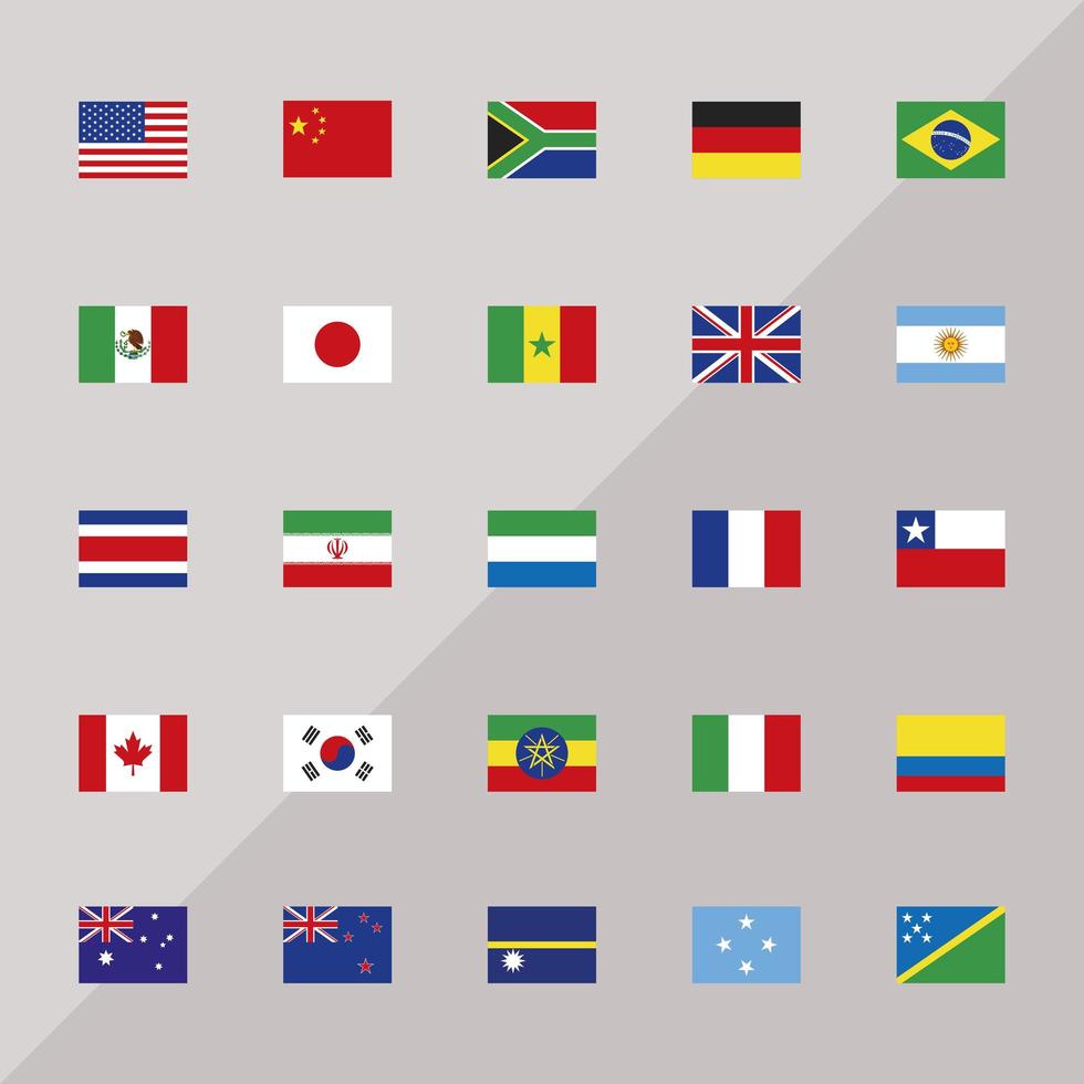 twenty five countries flags vector