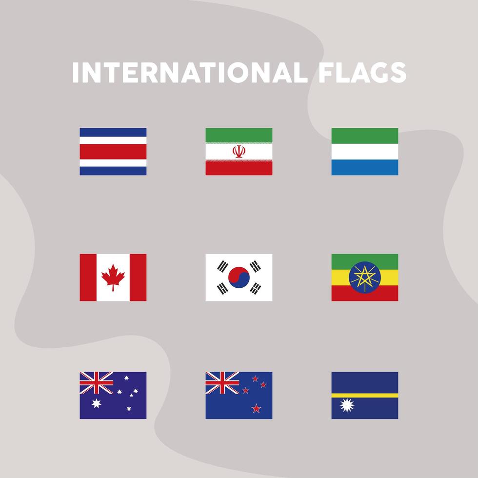 países naciones nueve banderas vector
