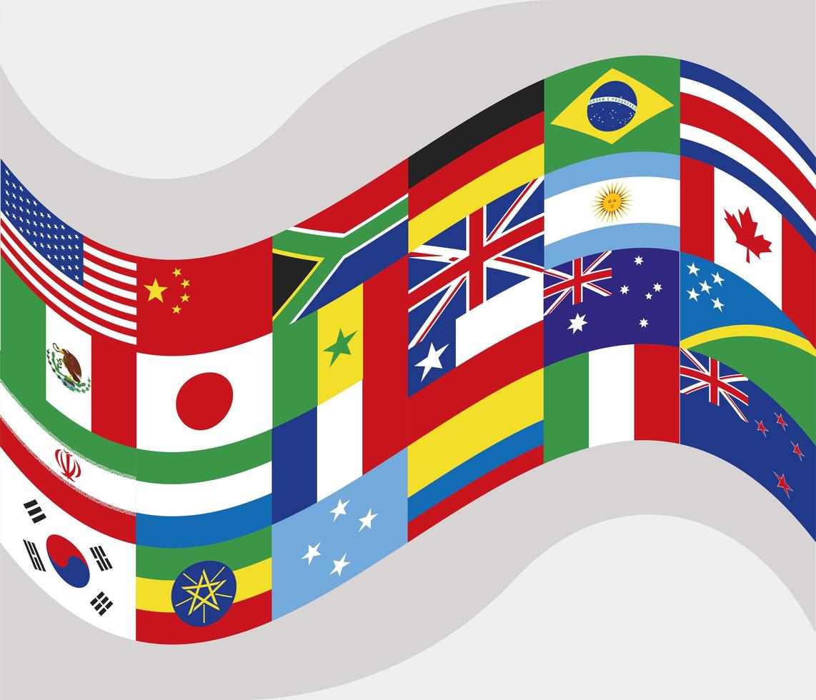 banderas de países ondeando vector