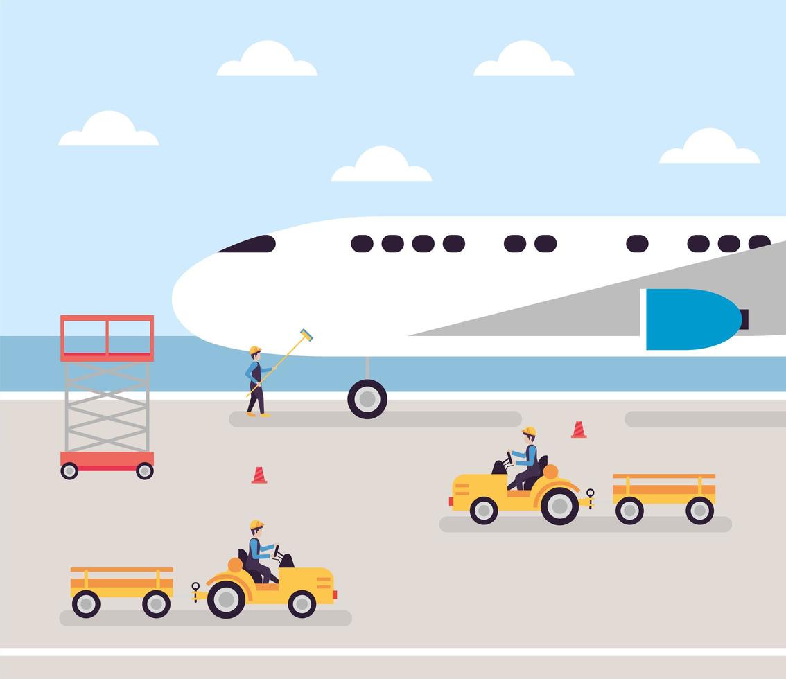 airplane and airport workers vector