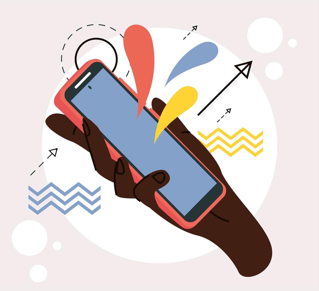 afro hand lifting smartphone vector