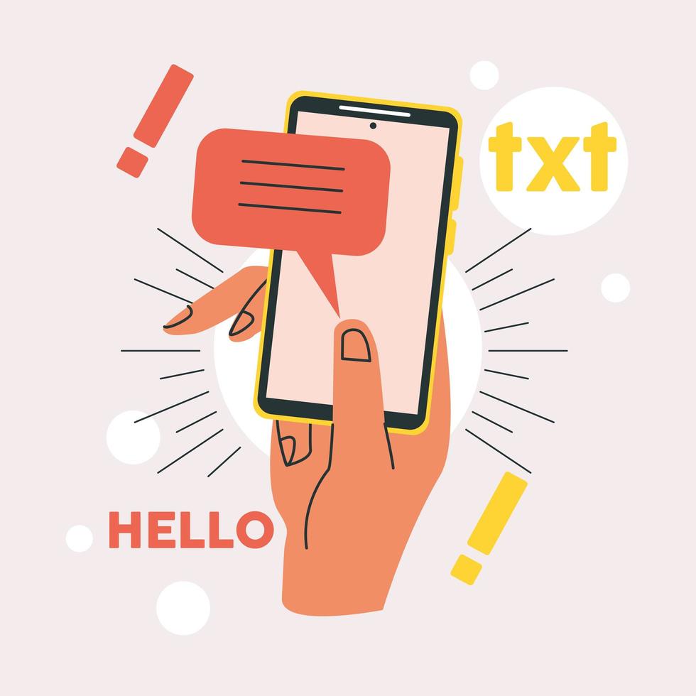 hand chatting with smartphone vector