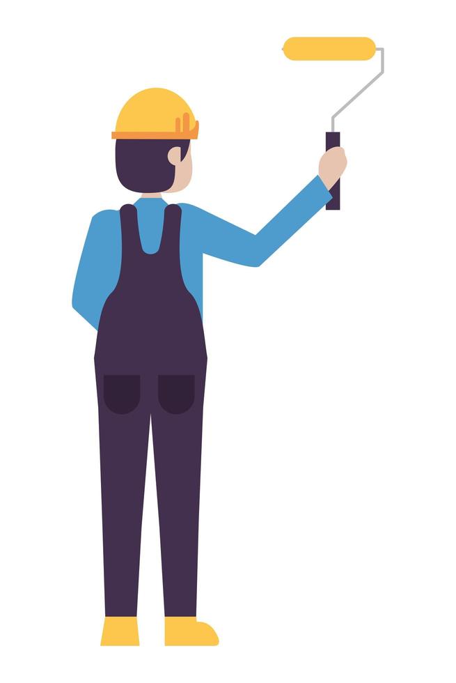 worker with paint roller vector