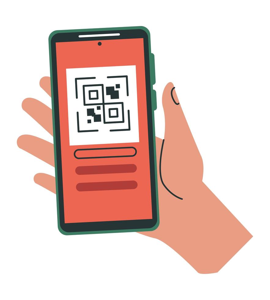 hand using smartphone with qr code vector