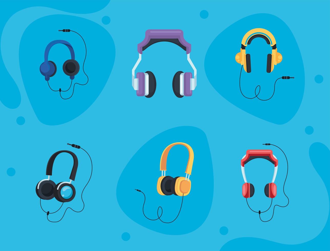 six headphones audio devices vector