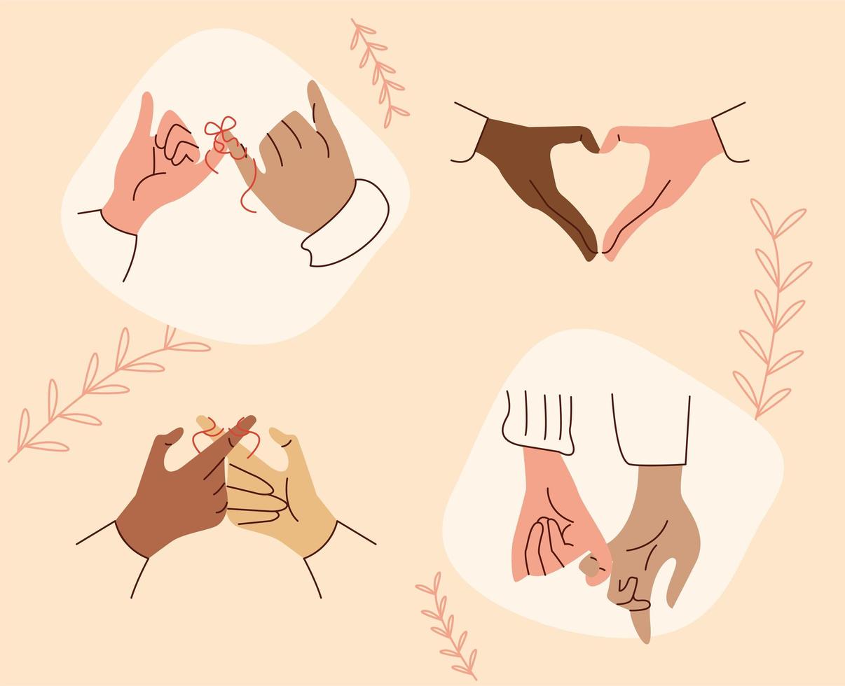 four red string of destiny hands vector