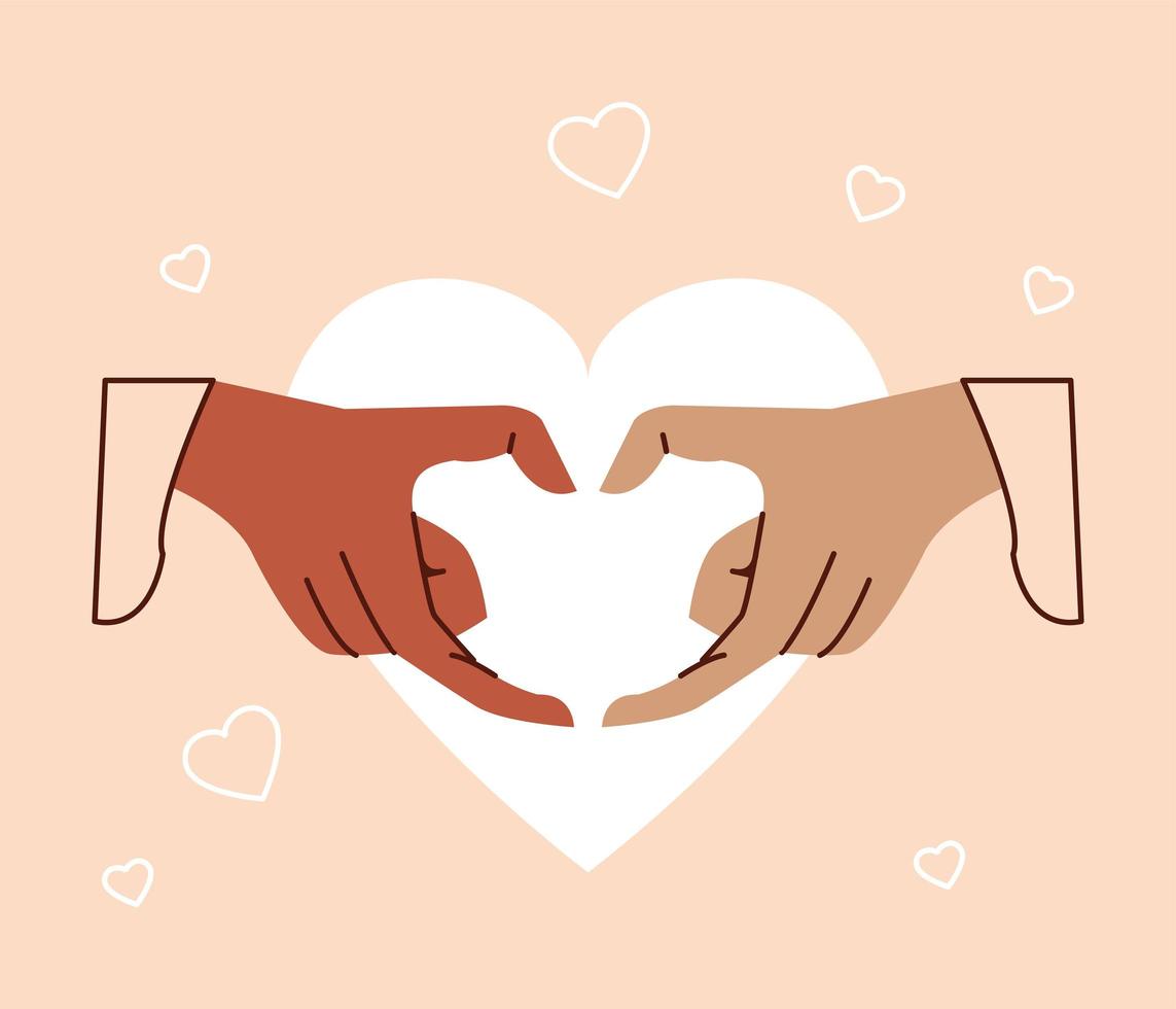 heart symbol with interracial hands vector