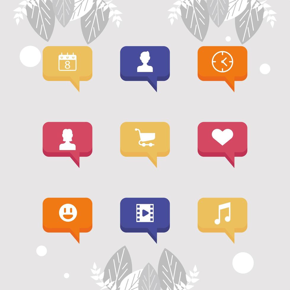 social network nine icons vector