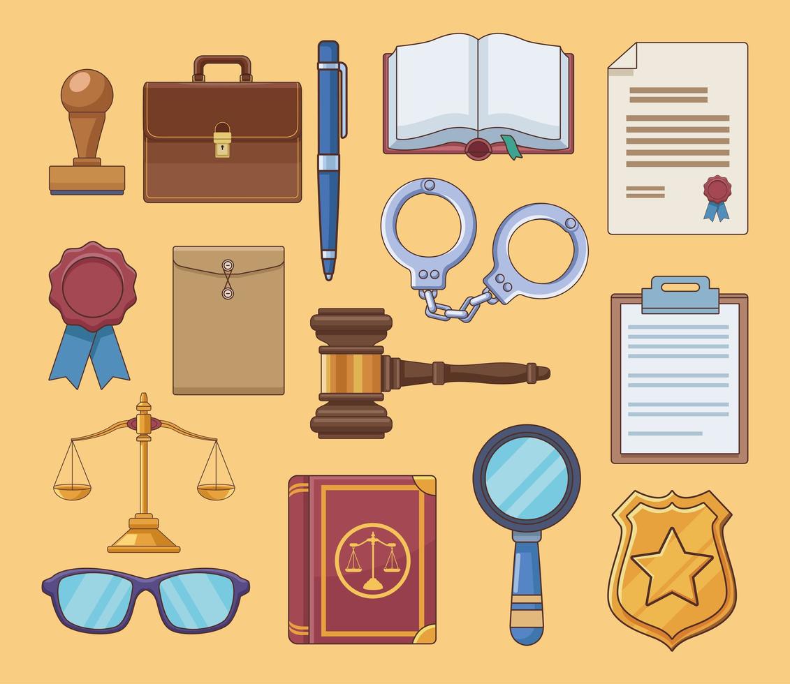 fifteen justice law icons vector